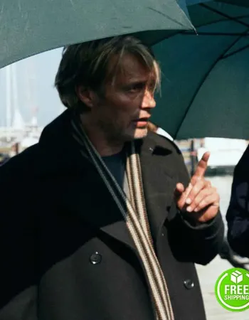 ANOTHER ROUND MADS MIKKELSEN (MARTIN) BLACK TRENCH COAT