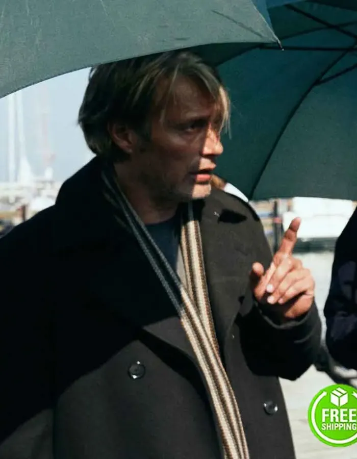 ANOTHER ROUND MADS MIKKELSEN (MARTIN) BLACK TRENCH COAT ANOTHER ROUND MADS MIKKELSEN (MARTIN) BLACK TRENCH COAT
