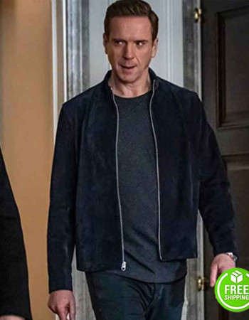 BILLIONS SEASON 5 DAMIAN LEWIS (BOBBY AXELROD) DARK BLUE SUEDE LEATHER JACKET