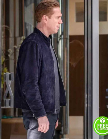 BILLIONS SEASON 5 DAMIAN LEWIS (BOBBY AXELROD) DARK BLUE SUEDE LEATHER JACKET