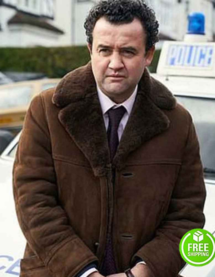 DES DANIEL MAYS (DCI PETER JAY) BROWN SHEARLING SUEDE LEATHER COAT DES DANIEL MAYS (DCI PETER JAY) BROWN SHEARLING SUEDE LEATHER COAT