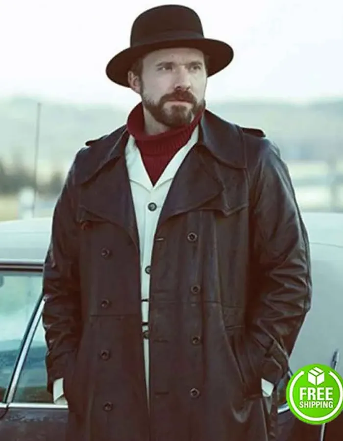 FARGO BRAD MANN (GALE KITCHEN) BLACK LEATHER TRENCH COAT