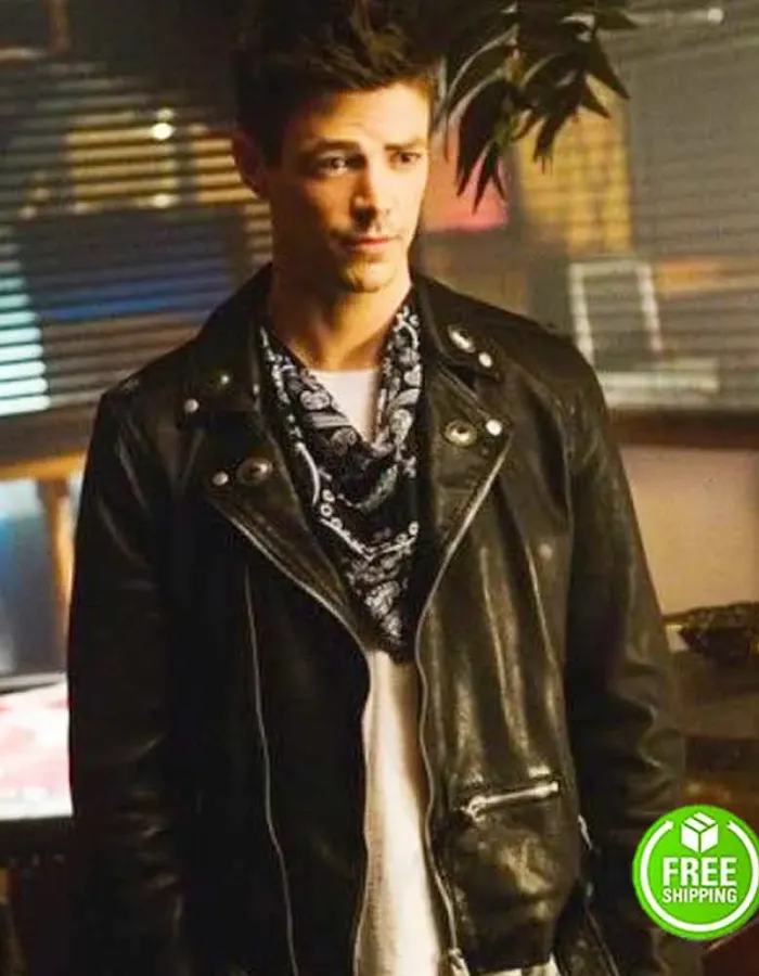 THE FLASH ELSEWORLDS GRANT GUSTIN (BARRY ALLEN) BLACK LEATHER JACKET THE FLASH ELSEWORLDS GRANT GUSTIN (BARRY ALLEN) BLACK LEATHER JACKET