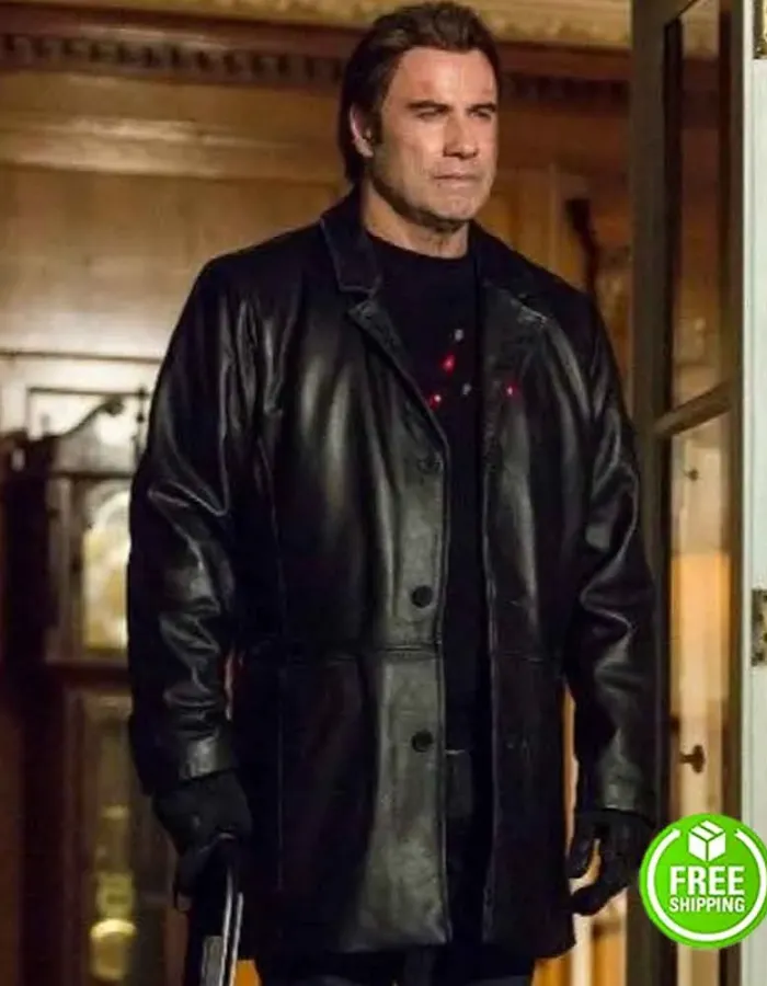 I AM WRATH JOHN TRAVOLTA (STANLEY HILL) BLACK LEATHER COAT