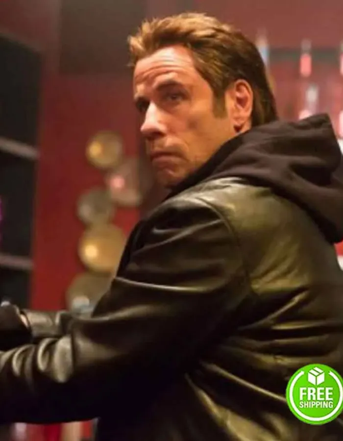 I AM WRATH JOHN TRAVOLTA (STANLEY HILL) BLACK LEATHER COAT