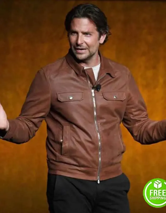 A STAR IS BORN BRADLEY COOPER (JACKSON MAINE) BROWN LEATHER JACKET A STAR IS BORN BRADLEY COOPER (JACKSON MAINE) BROWN LEATHER JACKET