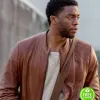 MESSAGE FROM THE KING CHADWICK BOSEMAN (JACOB KING) BROWN LEATHER JACKET