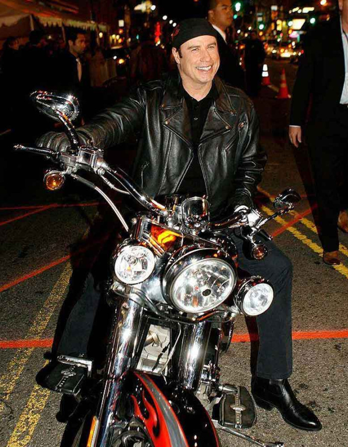 WILD HOGS JOHN TRAVOLTA (WOODY STEVENS) BLACK BIKER LEATHER JACKET
