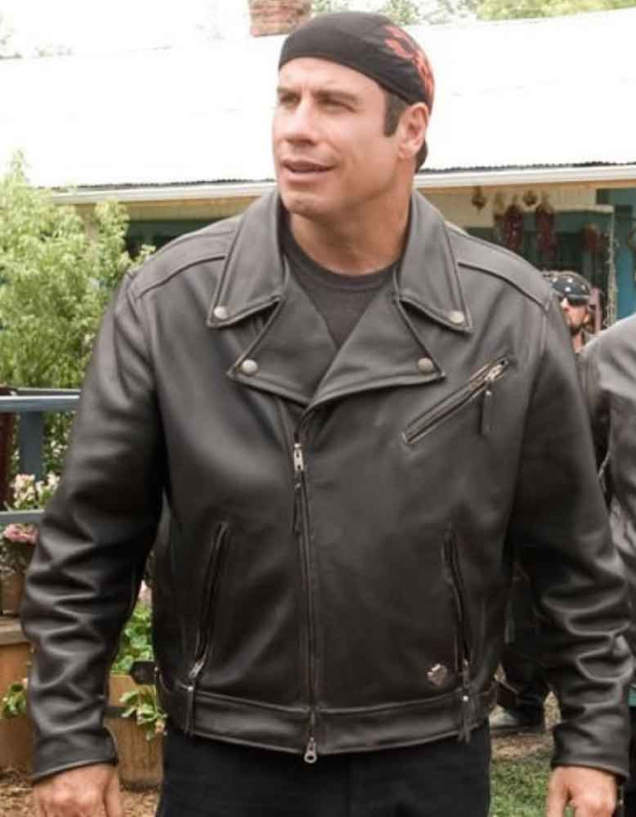 WILD HOGS JOHN TRAVOLTA (WOODY STEVENS) BLACK BIKER LEATHER JACKET