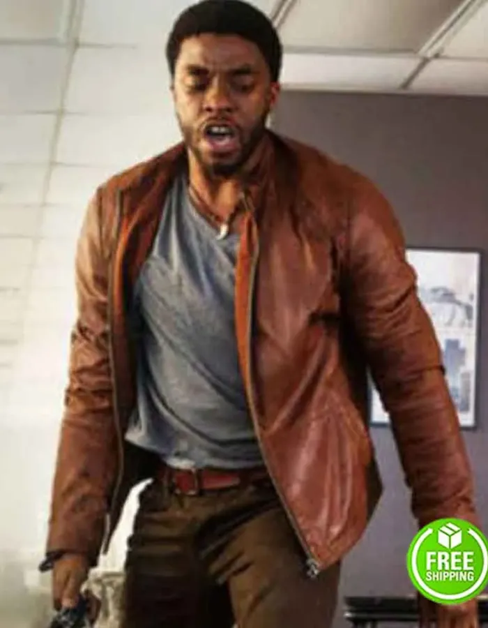 MESSAGE FROM THE KING CHADWICK BOSEMAN (JACOB KING) BROWN LEATHER JACKET