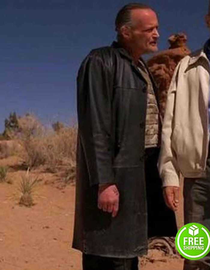 BREAKING BAD MICHAEL BOWEN (UNCLE JACK) BLACK LEATHER TRENCH COAT BREAKING BAD MICHAEL BOWEN (UNCLE JACK) BLACK LEATHER TRENCH COAT