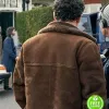 DES DANIEL MAYS (DCI PETER JAY) BROWN SHEARLING SUEDE LEATHER COAT