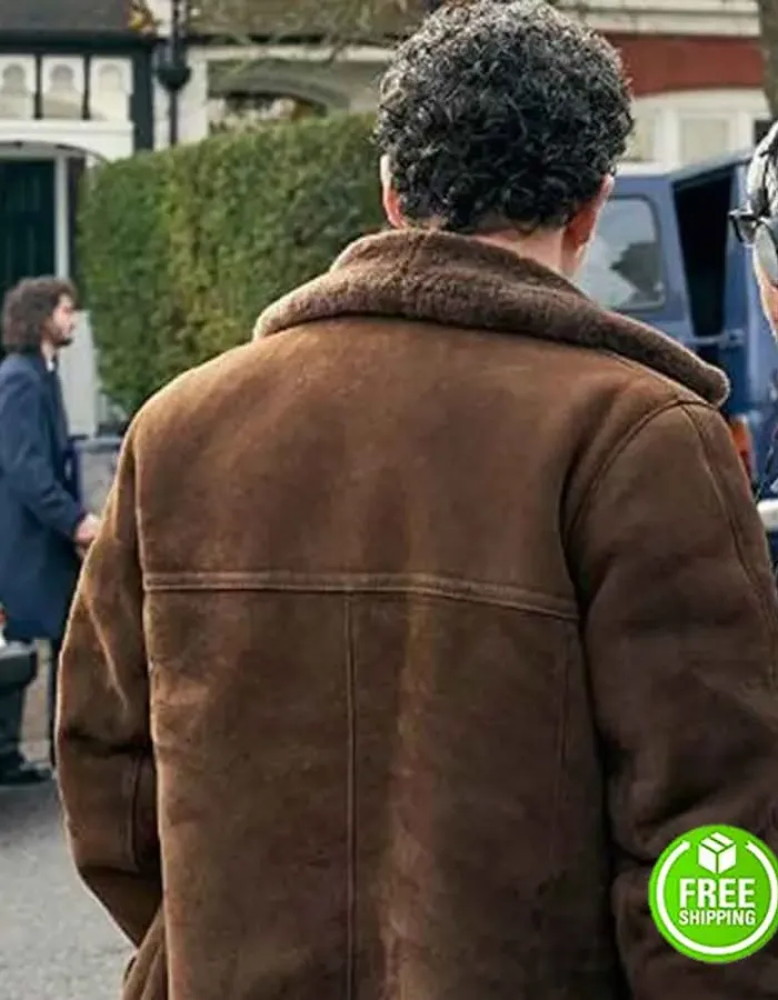 DES DANIEL MAYS (DCI PETER JAY) BROWN SHEARLING SUEDE LEATHER COAT