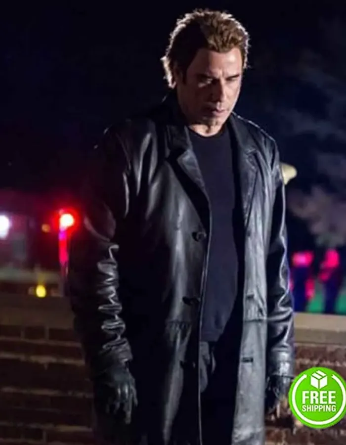 I AM WRATH JOHN TRAVOLTA (STANLEY HILL) BLACK LEATHER COAT