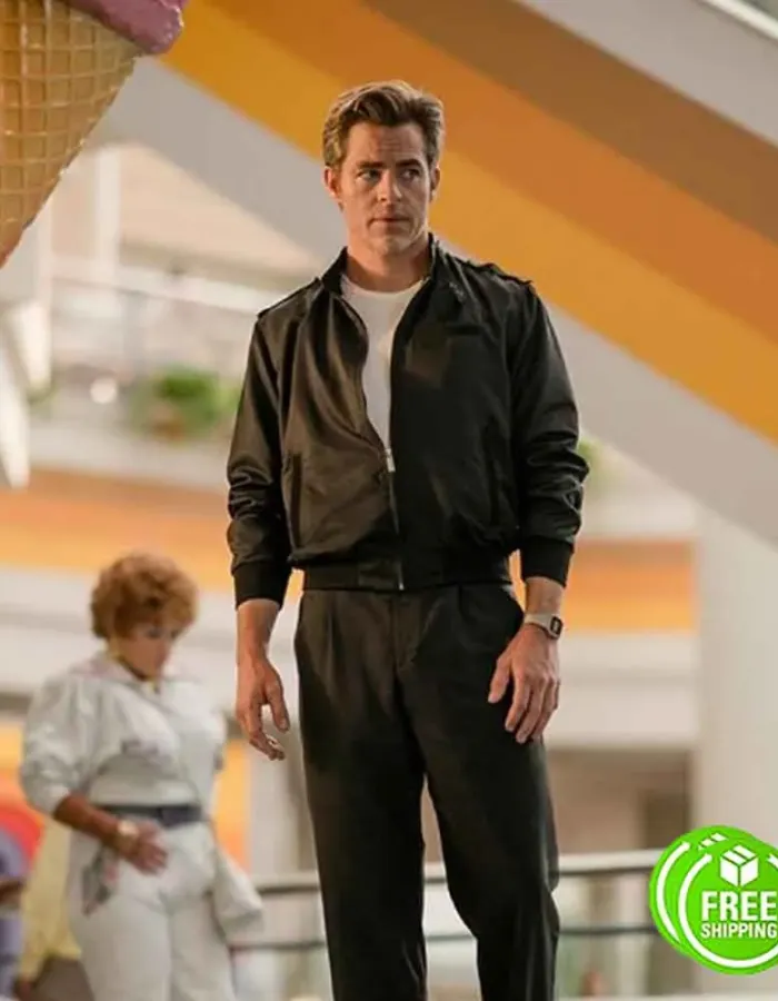 WONDER WOMAN 1984 CHRIS PINE (STEVE TREVOR) BLACK BOMBER JACKET