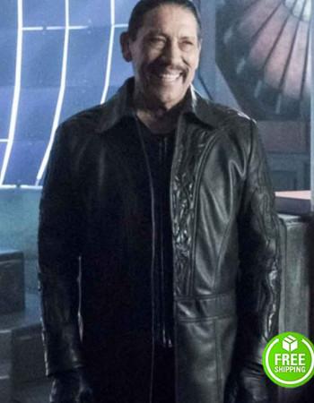 THE FLASH SEASON 4 DANNY TREJO (BREACHER) BLACK LEATHER COAT 