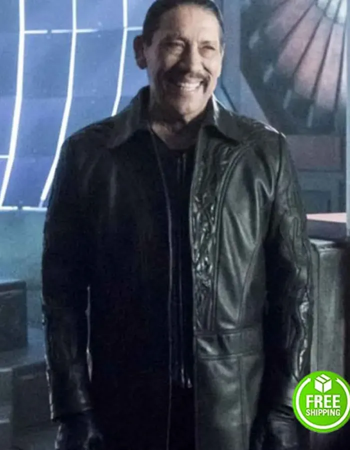 THE FLASH SEASON 4 DANNY TREJO (BREACHER) BLACK LEATHER COAT 