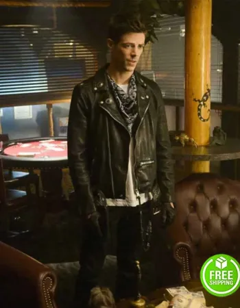 THE FLASH ELSEWORLDS GRANT GUSTIN (BARRY ALLEN) BLACK LEATHER JACKET