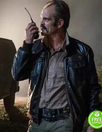 THE WALKING DEAD STEVEN OGG (SIMON) BLACK LEATHER JACKET