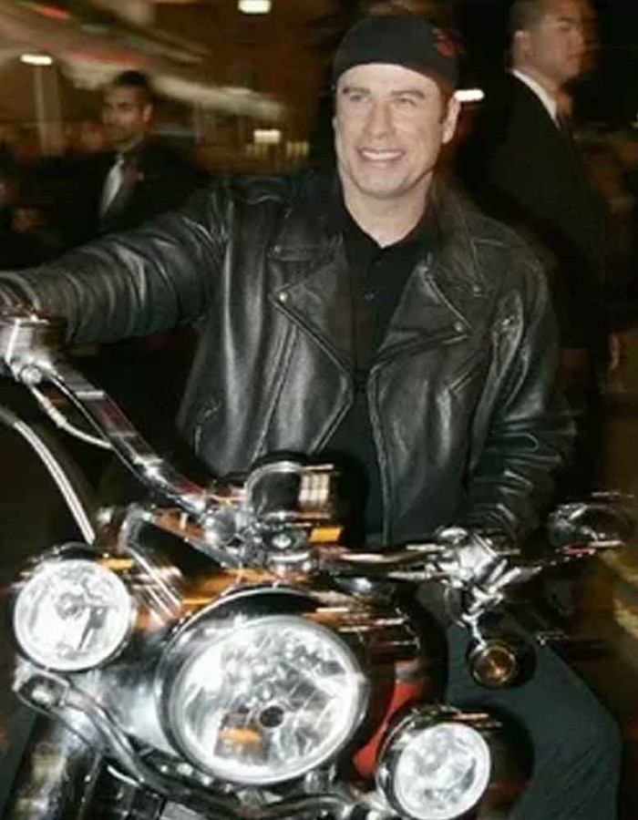 WILD HOGS JOHN TRAVOLTA (WOODY STEVENS) BLACK BIKER LEATHER JACKET