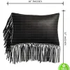 BLACK LEATHER PILLOW WITH FRINGE