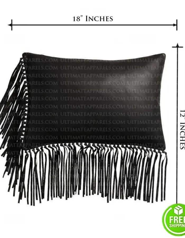 BLACK LEATHER PILLOW WITH FRINGE