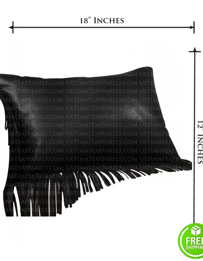 BLACK LEATHER PILLOW WITH FRINGE