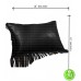 BLACK LEATHER PILLOW WITH FRINGE