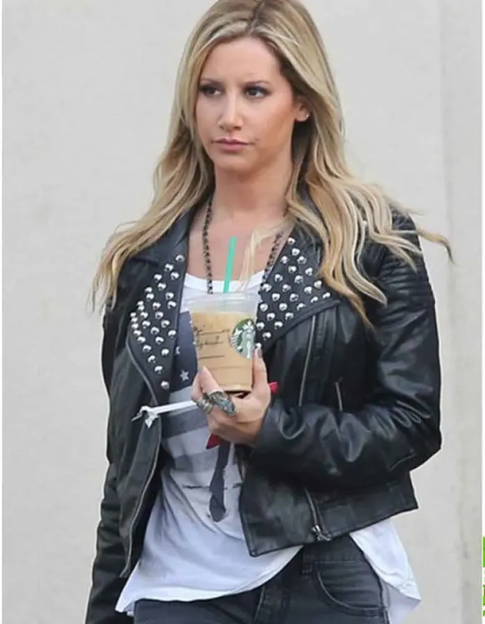 ASHLEY TISDALE BLACK STUDDED LEATHER JACKET ASHLEY TISDALE BLACK STUDDED LEATHER JACKET