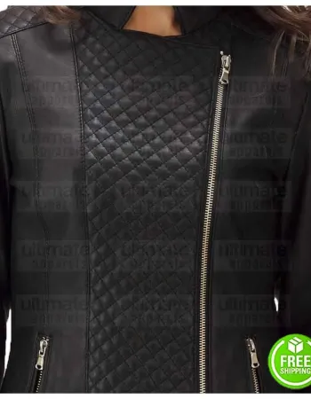 WOMEN BLACK QUILTED MOTORCYCLE LEATHER JACKET 