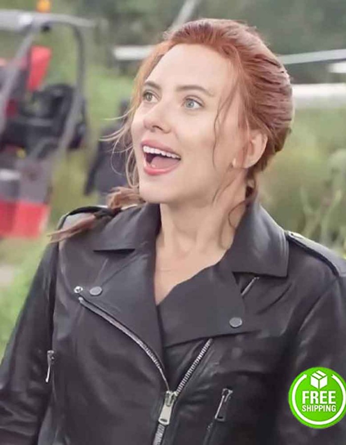 BLACK WIDOW SCARLETT JOHANSSON (NATASHA ROMANOFF) BLACK LEATHER JACKET BLACK WIDOW SCARLETT JOHANSSON (NATASHA ROMANOFF) BLACK LEATHER JACKET
