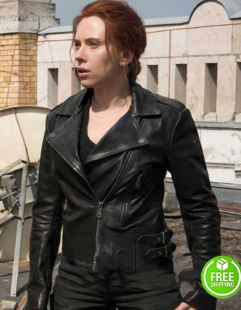 BLACK WIDOW SCARLETT JOHANSSON (NATASHA ROMANOFF) BLACK LEATHER JACKET