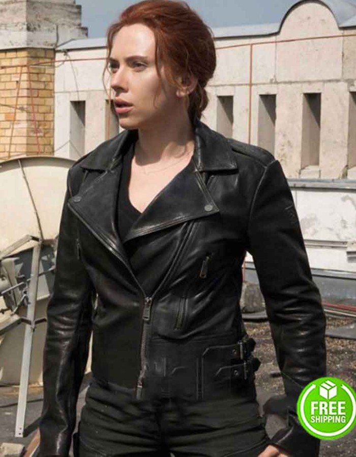 BLACK WIDOW SCARLETT JOHANSSON (NATASHA ROMANOFF) BLACK LEATHER JACKET BLACK WIDOW SCARLETT JOHANSSON (NATASHA ROMANOFF) BLACK LEATHER JACKET