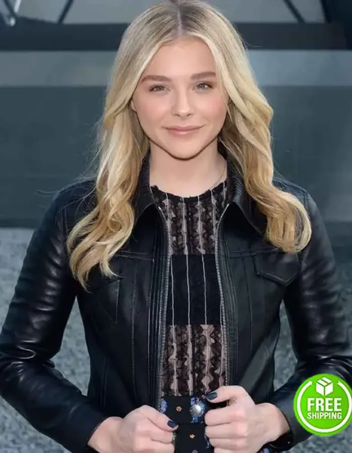 CHLOE GRACE MORETZ BLACK BIKER LEATHER JACKET CHLOE GRACE MORETZ BLACK BIKER LEATHER JACKET