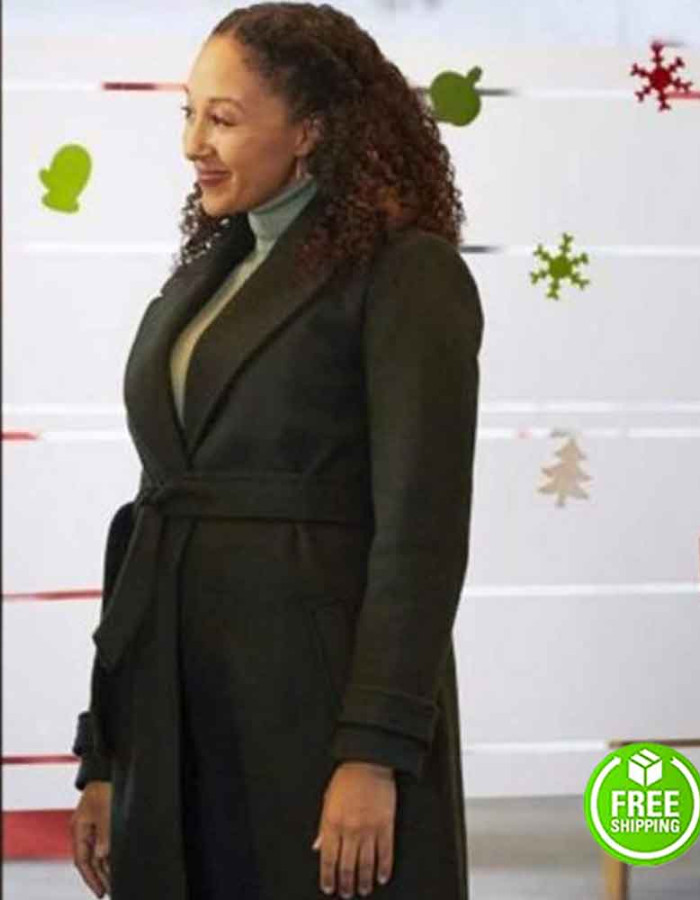 CHRISTMAS COMES TWICE TAMERA MOWRY-HOUSLEY (CHERYL JENKINS) BLACK TRENCH COAT