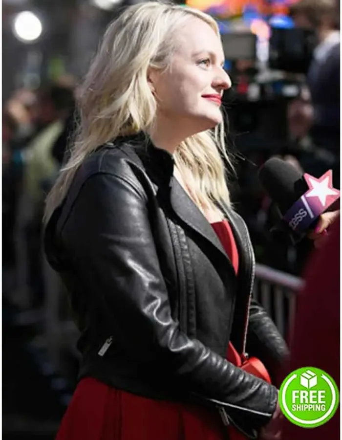 ELISABETH MOSS BLACK LEATHER JACKET
