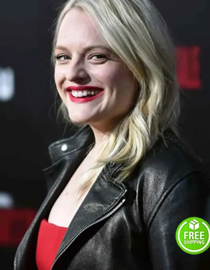 ELISABETH MOSS BLACK LEATHER JACKET