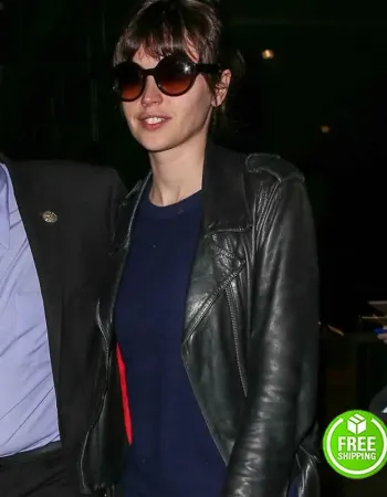 FELICITY JONES BLACK LEATHER JACKET