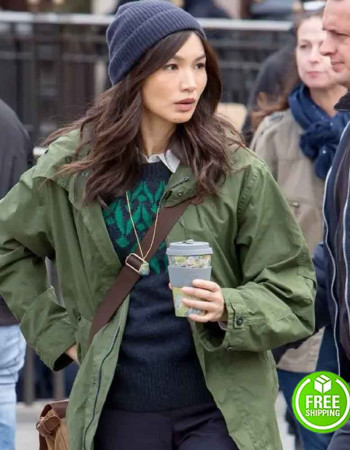 THE ETERNALS GEMMA CHAN (SERSI) GREEN COTTON TRENCH COAT