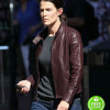 JACK REACHER: NEVER GO BACK COBIE SMULDERS (MAJOR SUSTAN TURNER) MAROON LEATHER JACKET