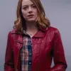 LA LA LAND EMMA STONE MAROON LEATHER JACKET LA LA LAND EMMA STONE MAROON LEATHER JACKET