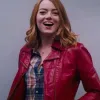 LA LA LAND EMMA STONE MAROON LEATHER JACKET LA LA LAND EMMA STONE MAROON LEATHER JACKET