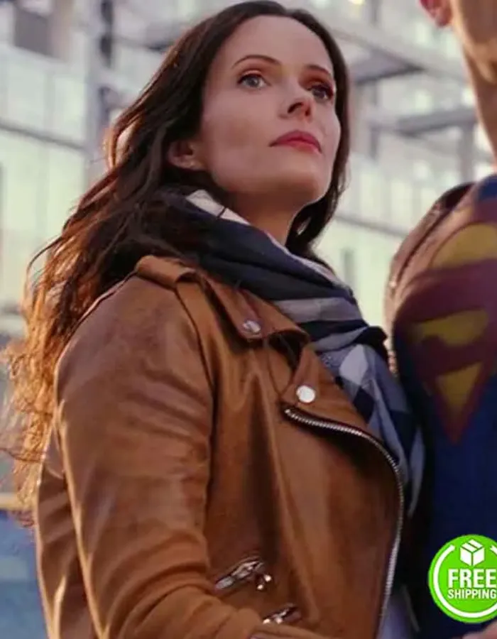 SUPERMAN AND LOIS ELIZABETH TULLOCH (LOIS LANE) BROWN BIKER LEATHER JACKET SUPERMAN AND LOIS ELIZABETH TULLOCH (LOIS LANE) BROWN BIKER LEATHER JACKET