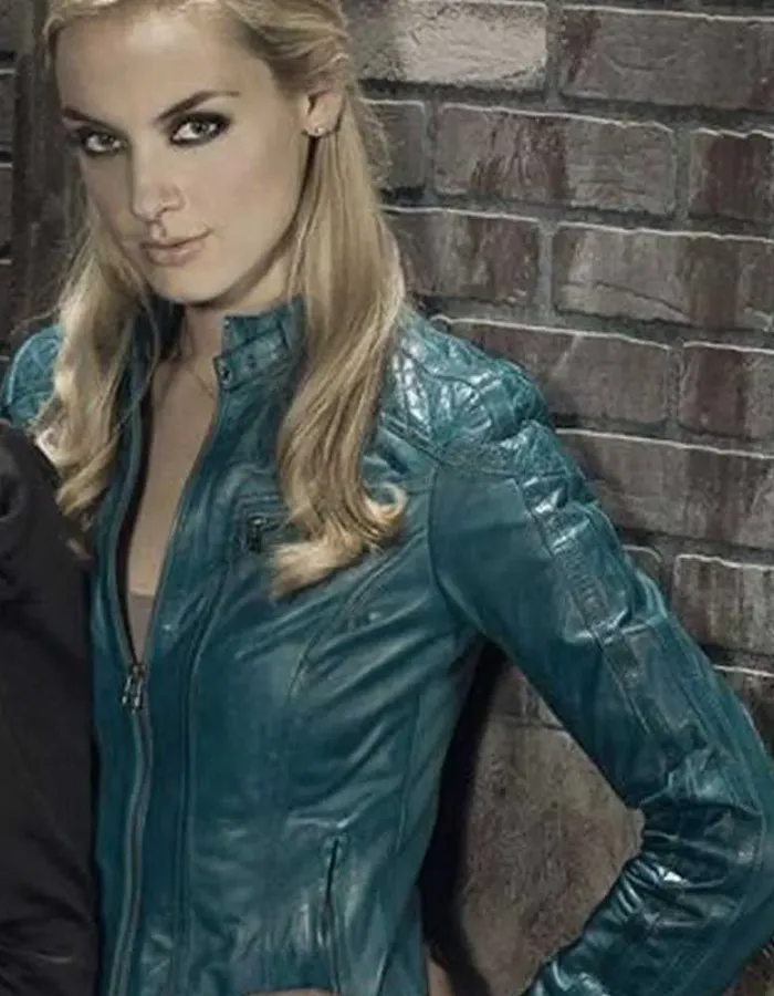 LOST GIRL RACHEL SKARSTEN BLUE LEATHER JACKET