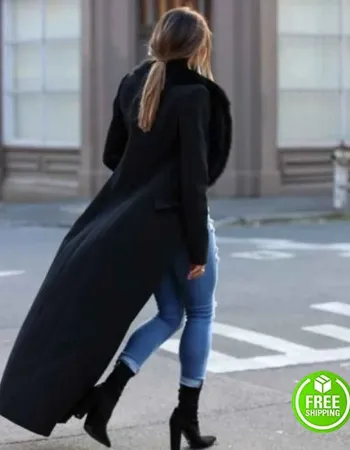 Rozalia Russian Fur Collar Black Trench Coat