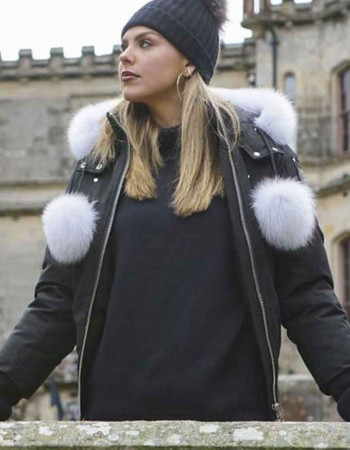 THE BACHELORETTE HANNAH BROWN FUR HOODED BLACK JACKET THE BACHELORETTE HANNAH BROWN FUR HOODED BLACK JACKET