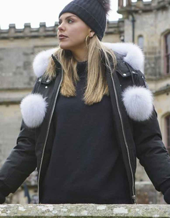 THE BACHELORETTE HANNAH BROWN FUR HOODED BLACK JACKET THE BACHELORETTE HANNAH BROWN FUR HOODED BLACK JACKET