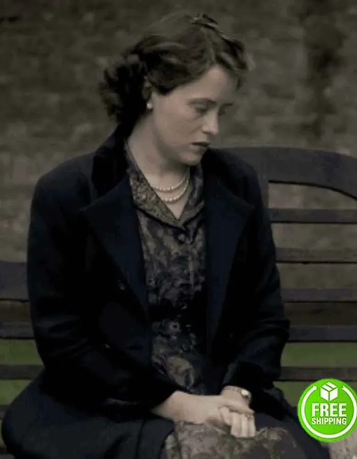THE CROWN SEASON 4 CLAIRE FOY (QUEEN ELIZABETH II) BLACK TRENCH COAT THE CROWN SEASON 4 CLAIRE FOY (QUEEN ELIZABETH II) BLACK TRENCH COAT