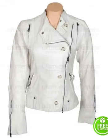 GET SMART ANNE HATHAWAY (AGENT 99) WHITE LEATHER JACKET
