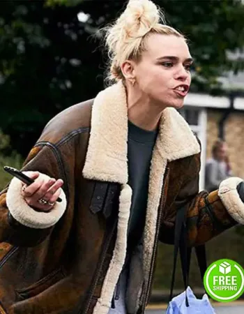 I HATE SUZIE BILLIE PIPER (SUZIE PICKLES) BROWN SHEARLING LEATHER JACKET